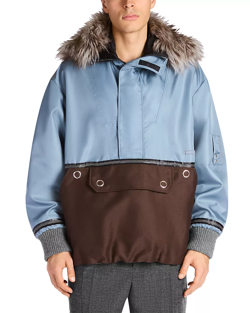 Marni Fur Trim Hooded Color Block Jacket