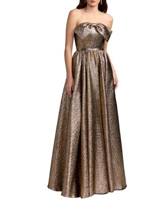 Strapless Metallic Gown With Bow Detail