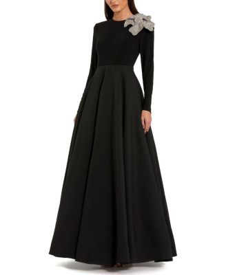 Petite Long Sleeve Jersey And Taffeta Flower Gown