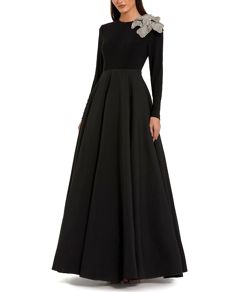 Mac Duggal Petite Long Sleeve Jersey And Taffeta Flower Gown