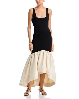 Isabell Knit Combo Satin Flounce Dress