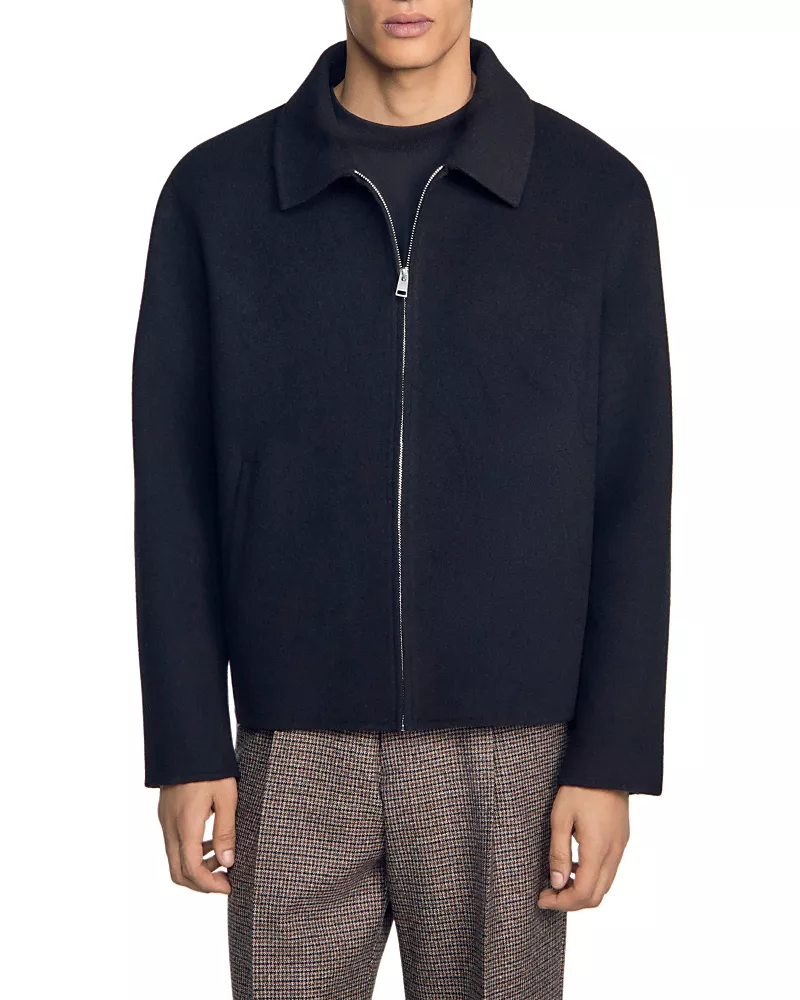 Sandro Double Face Wool Blend Zip Jacket