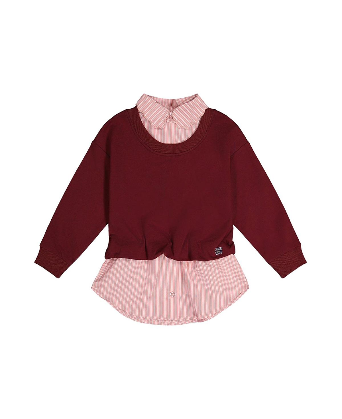 Deux par Deux Girls' Fake Two Layer French Terry Layered Collar Sweater - Little Kid