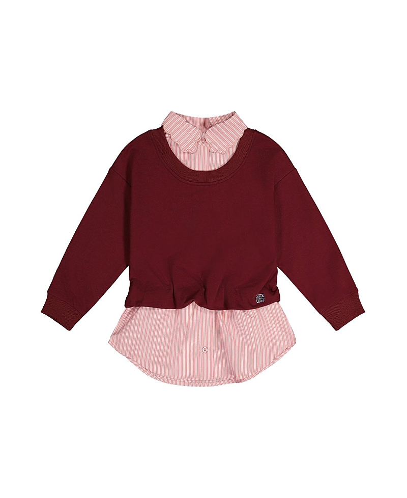 Deux par Deux Girls' Fake Two Layer French Terry Layered Collar Sweater - Little Kid