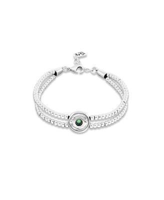  Double Silver-Plated Ball Bracelet with Eye Detail and Green Crystal