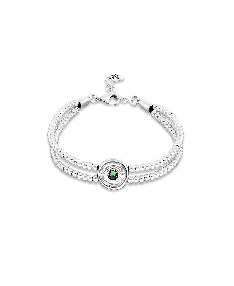 UNOde50 Double Silver-Plated Ball Bracelet with Eye Detail and Green Crystal