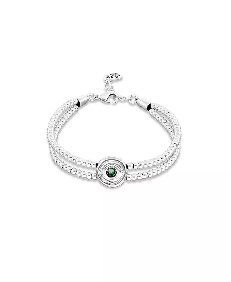 UNOde50 Double Silver-Plated Ball Bracelet with Eye Detail and Green Crystal
