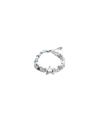 Silver Tone Double Bracelet with Multicolor Faceted Crystals and Star