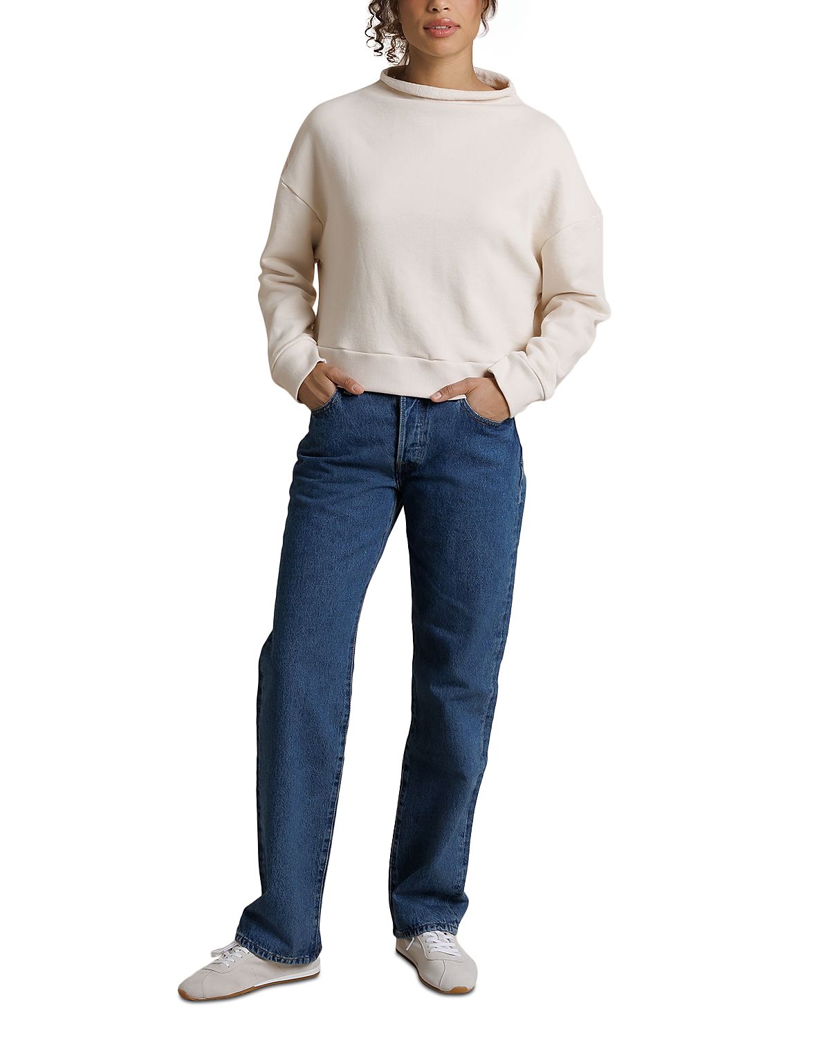 perfectwhitetee Arden French Terry Mock Neck Sweatshirt