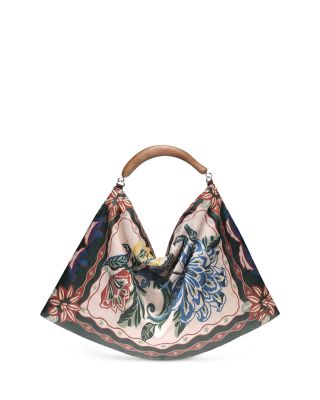 Extra Large Floral Satin Scarf Hobo Bag