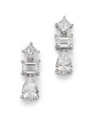 Luxe Collection Certified Lab Grown Diamond Mixed Cut Drop Earrings in 14K White Gold, 2.0 tcw