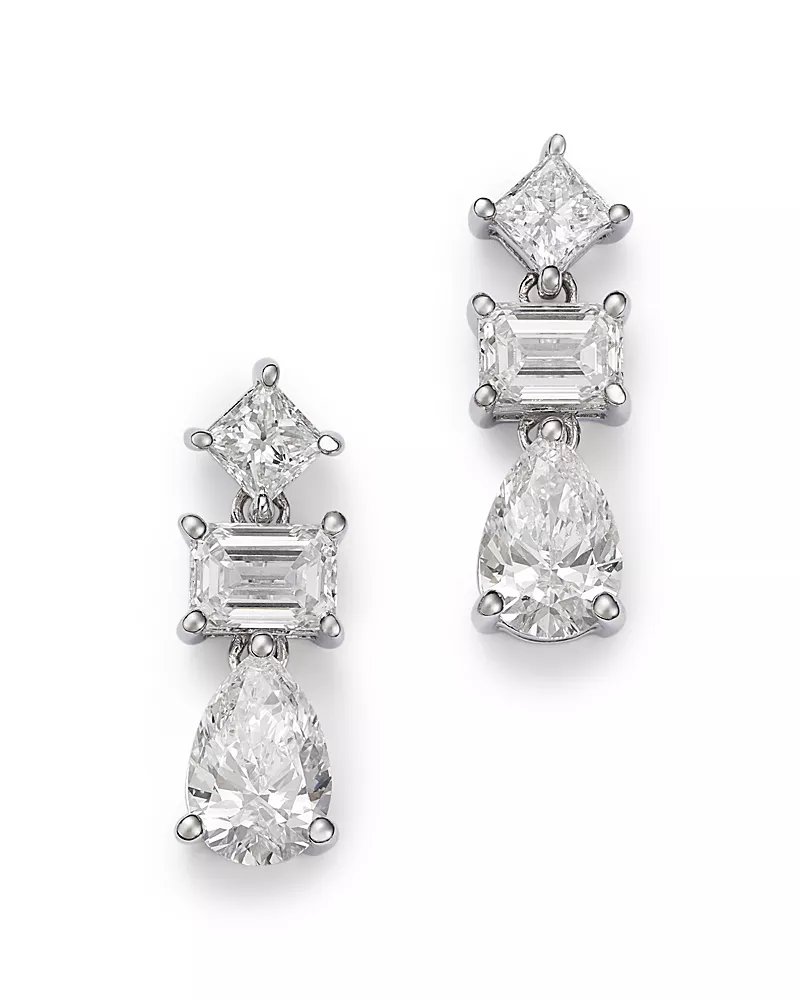 Bloomingdale's Fine Collection Luxe Collection Certified Lab Grown Diamond Mixed Cut Drop Earrings in 14K White Gold, 2.0 tcw
