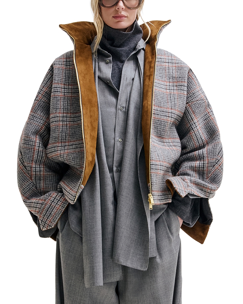 Darkpark Check Print Wool-Blend Aviator Bomber Jacket