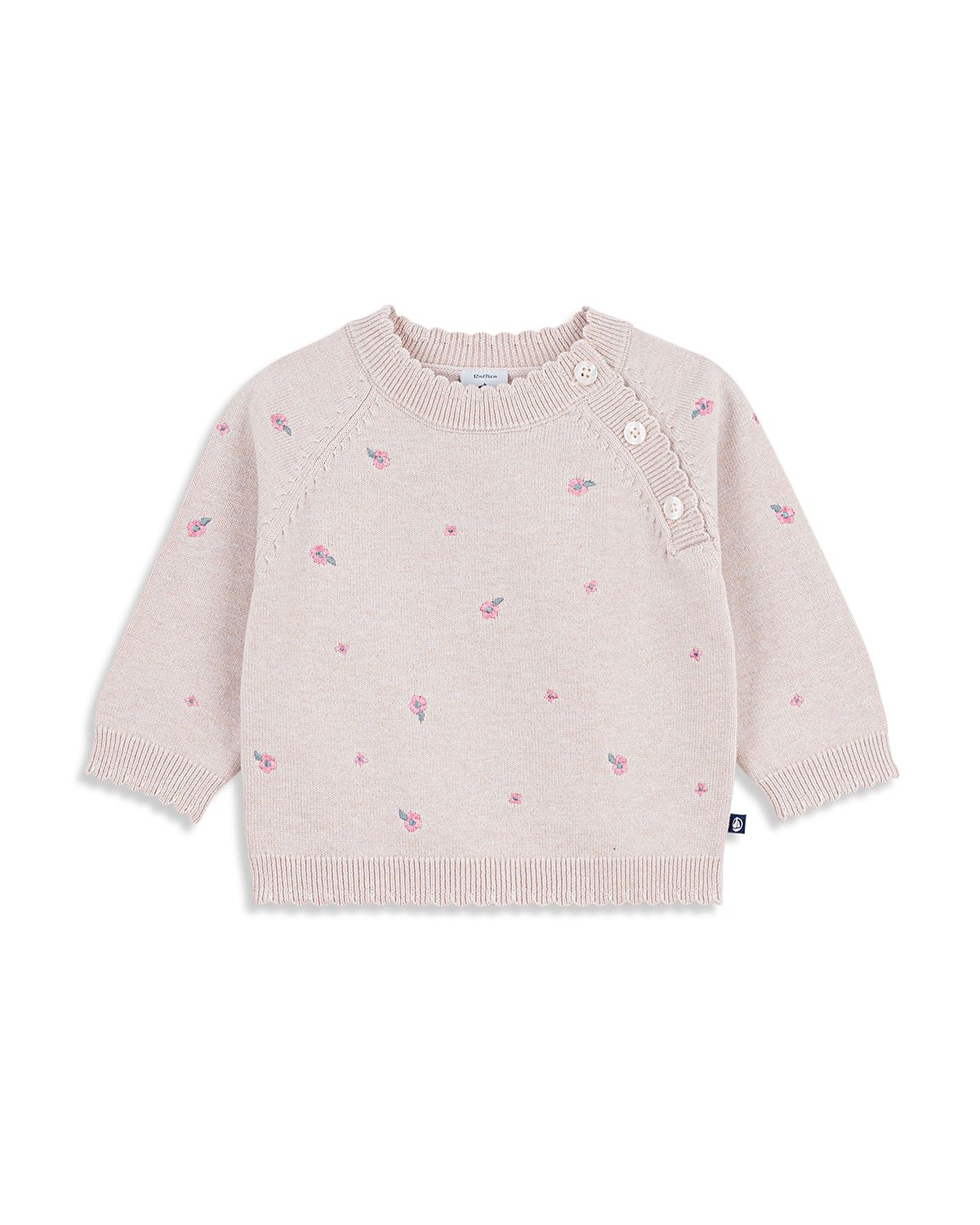Petit Bateau Girls' Wool & Cotton Embroidered Sweater- Baby
