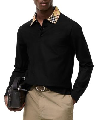  Long-sleeve Check Collar Cotton Polo Shirt