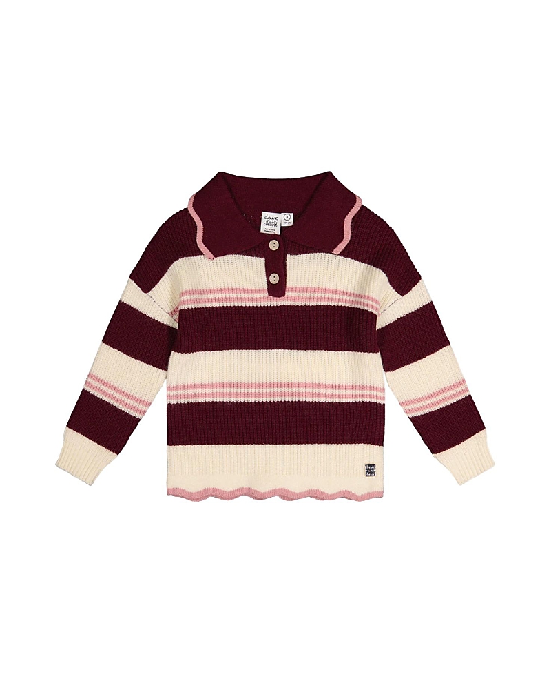 Deux par Deux Girls' Scalloped Collar Striped Long Sleeve Sweater - Little Kid