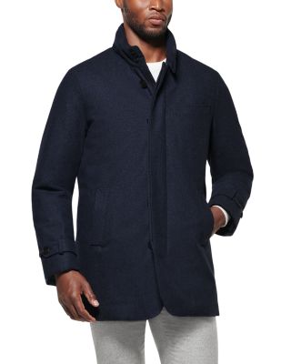 Norwegian Wool Slim Hooded Car Coat In Navy