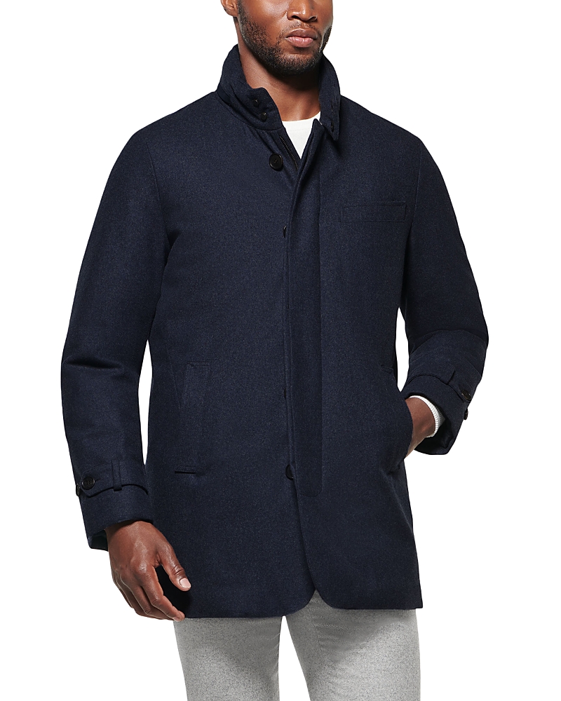 Norwegian Wool Slim Hooded Car Coat In Navy