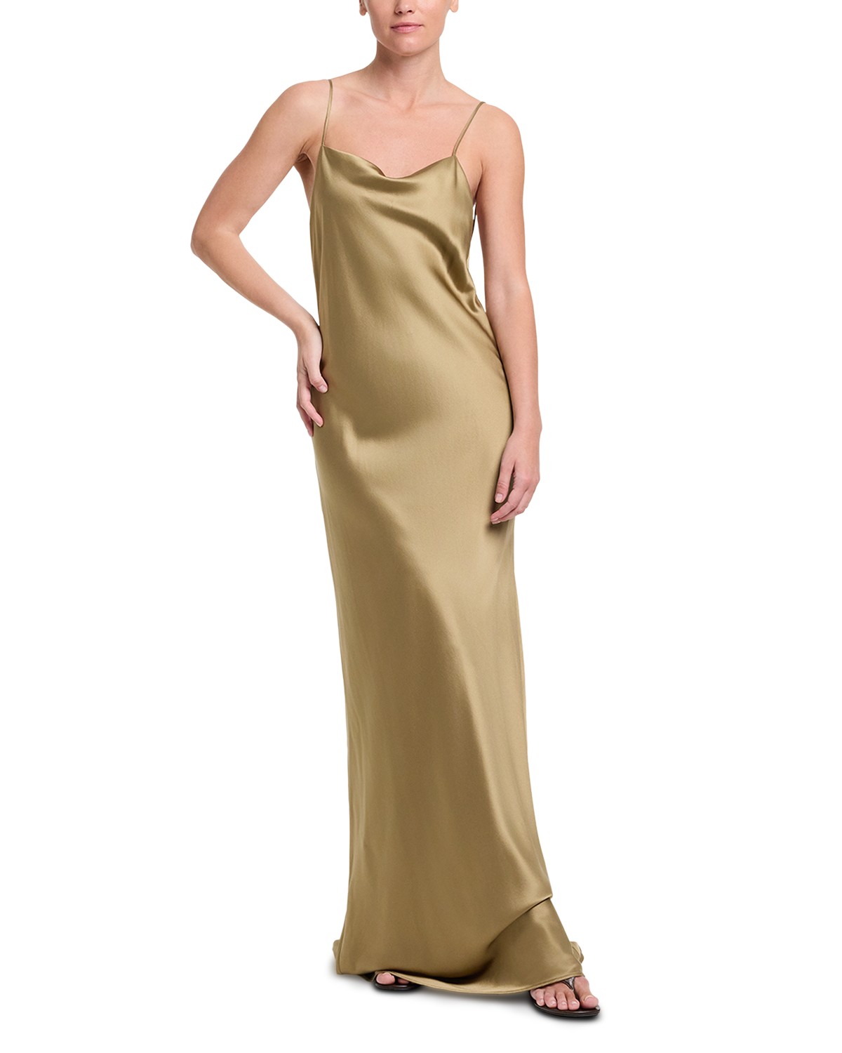 Twp Silk Scoop Back Slip Dress in Kelp