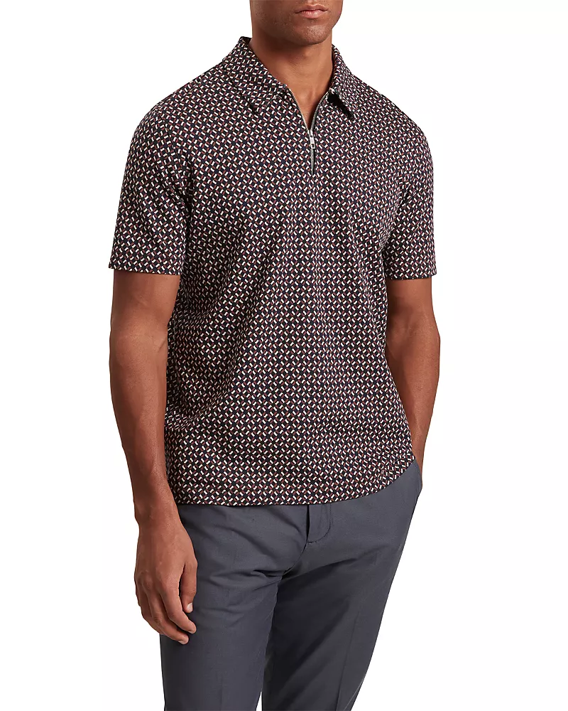 Ted Baker Grae Short Sleeve Geo Jacquard Zip Neck Polo