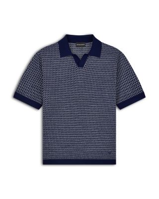 Geometric Jacquard Knit Wool Polo Shirt