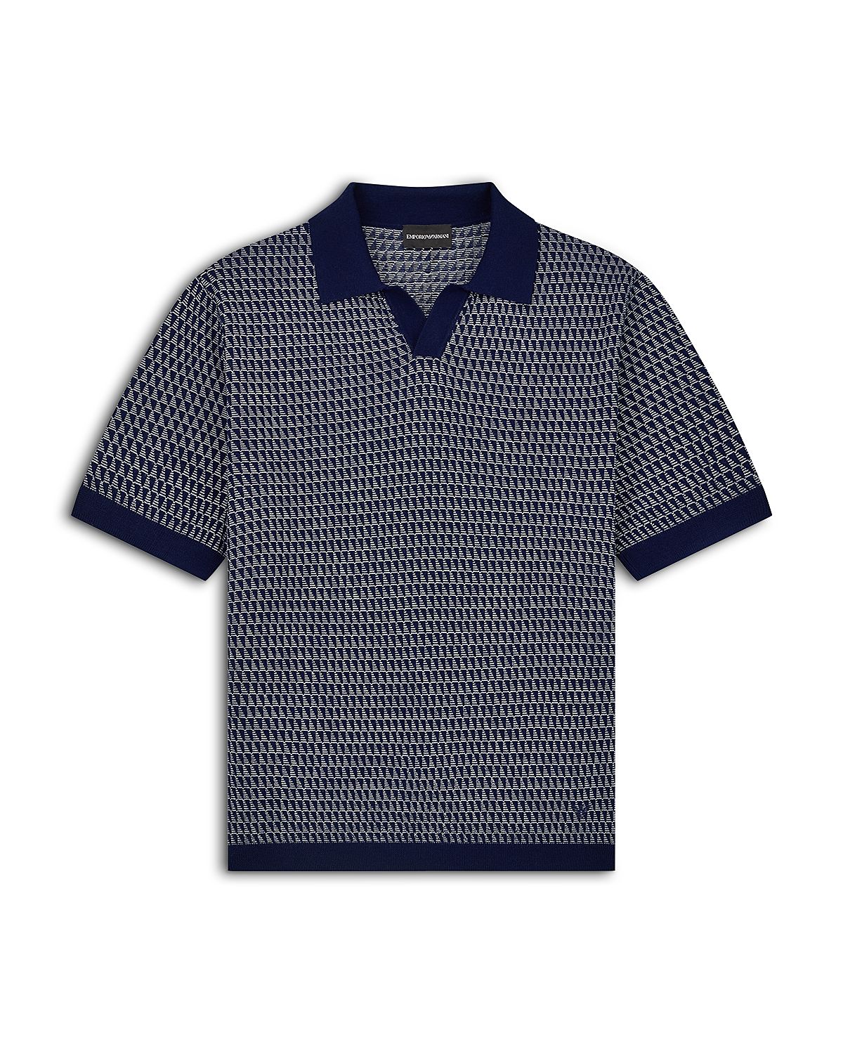 Emporio Armani Geometric Jacquard Knit Wool Polo Shirt