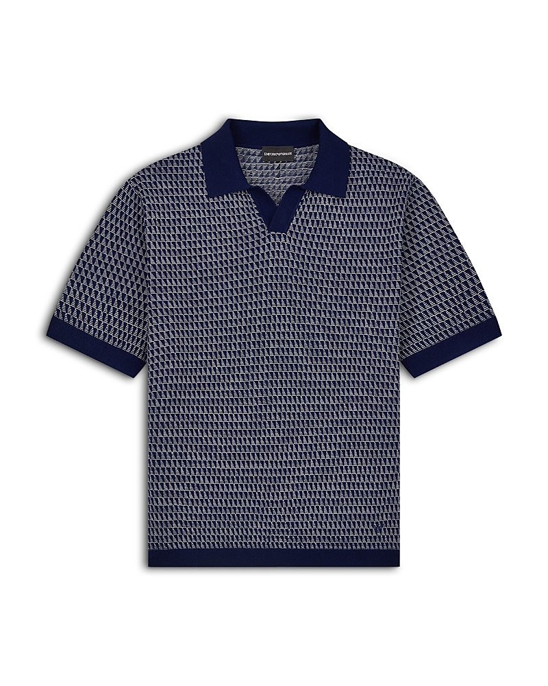 Emporio Armani Geometric Jacquard Knit Wool Polo Shirt