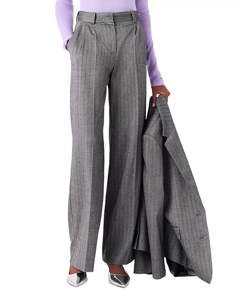 Maje Perpalus Rhinestone Pinstriped Suit Trousers