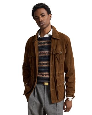 Suede Leather Cargo Pocket Utility Jacket