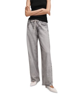 Miramar High Rise Wide Leg Drawstring Terry Sweatpant Jeans in Icy Grey
