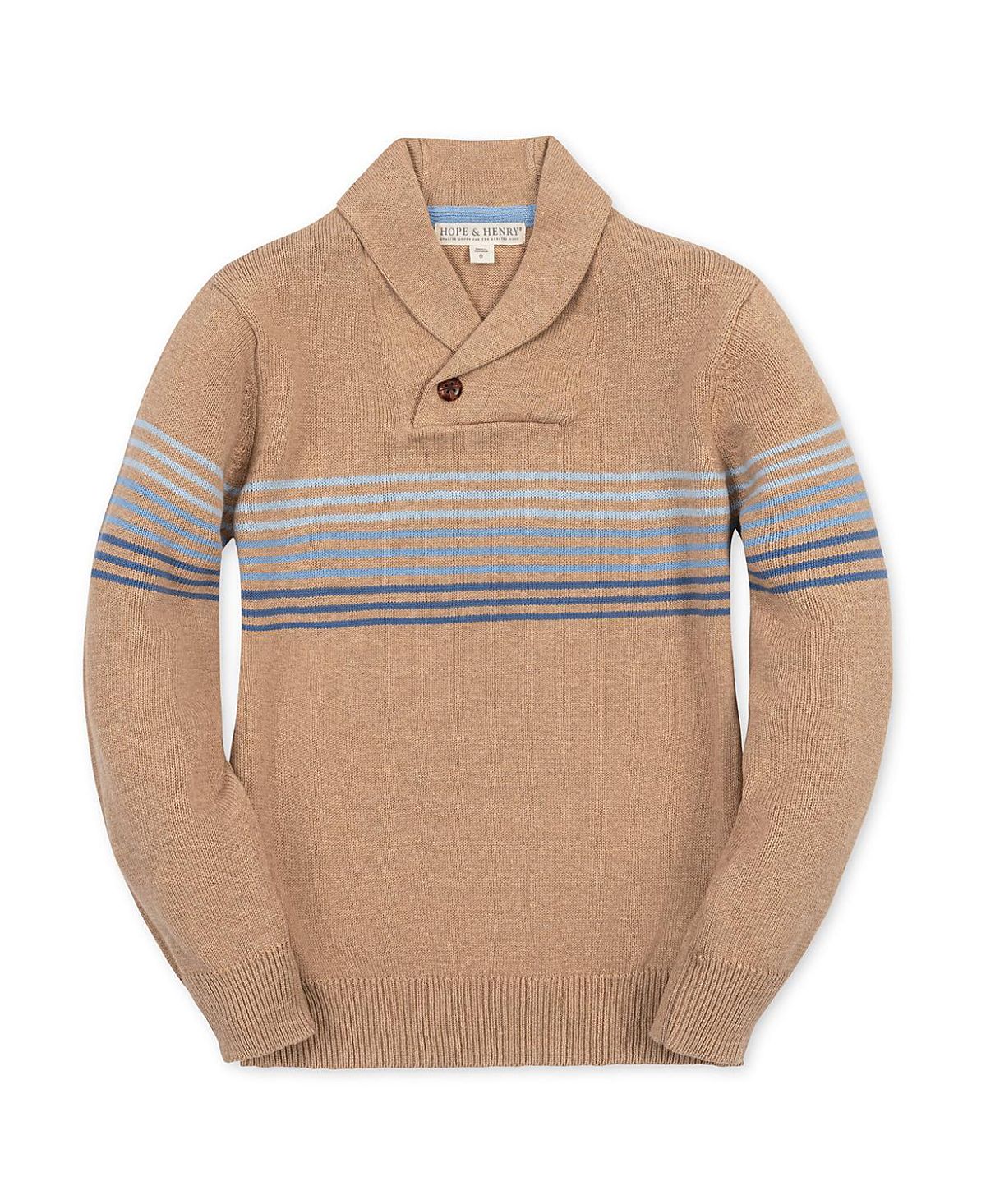 Hope & Henry Boys' Organic Shawl Collar Stripe Sweater - Little Kid, Big Kid