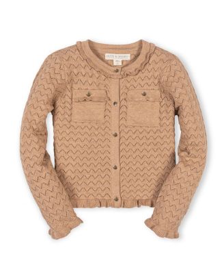Girls' Organic Ruffle Trim Pointelle Cardigan - Little Kid, Big Kid