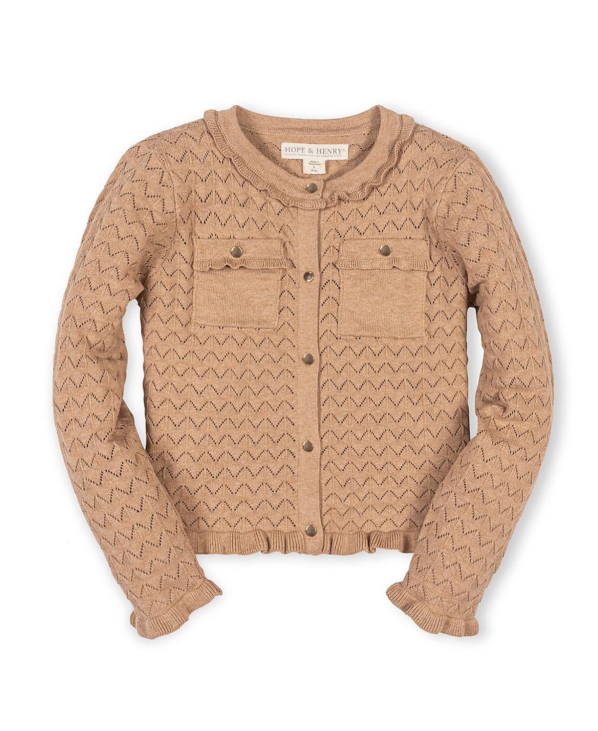 Hope & Henry Girls' Organic Ruffle Trim Pointelle Cardigan - Little Kid, Big Kid