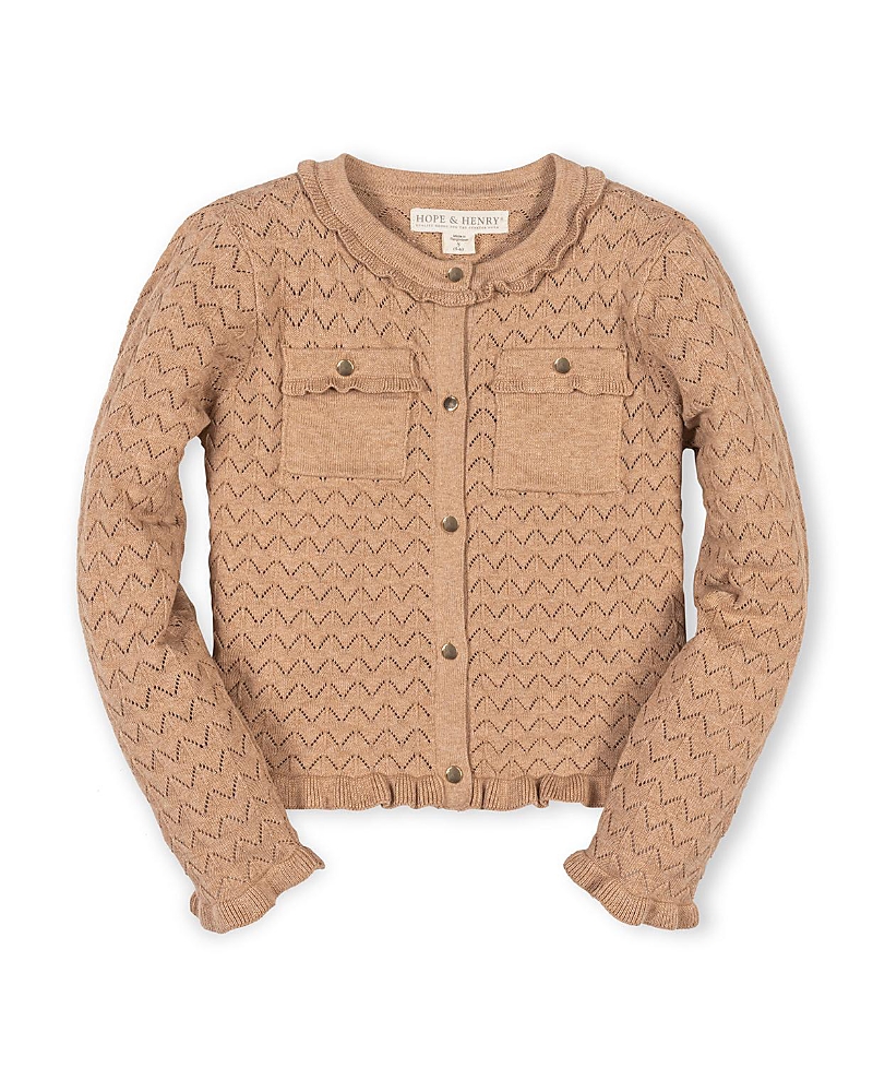 Hope & Henry Girls' Organic Ruffle Trim Pointelle Cardigan - Little Kid, Big Kid