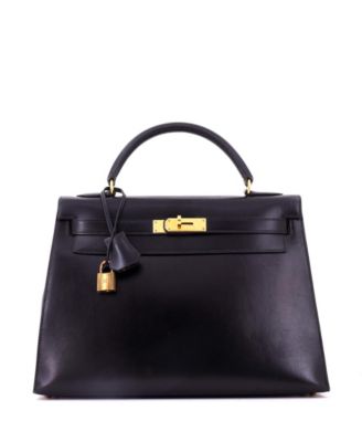 Kelly 32 Handbag Black Box Calf with Gold Hardware