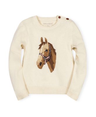 Girls' Organic Horse Intarsia Sweater with Elbow Patches - Little Kid, Big Kid