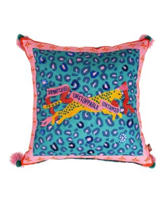  Ghuni Tasseled Embroidered Cotton Cushion, 19.69" x 19.69"