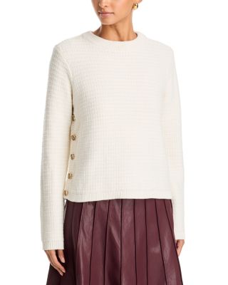 Single Thread Textured Crewneck Side Button Sweater In Gold