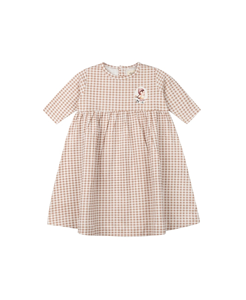 Ely's & Co. Girls' Gingham Owl Collection 3/4 Sleeve Dress - Little Kid, Big Kid In Mauve