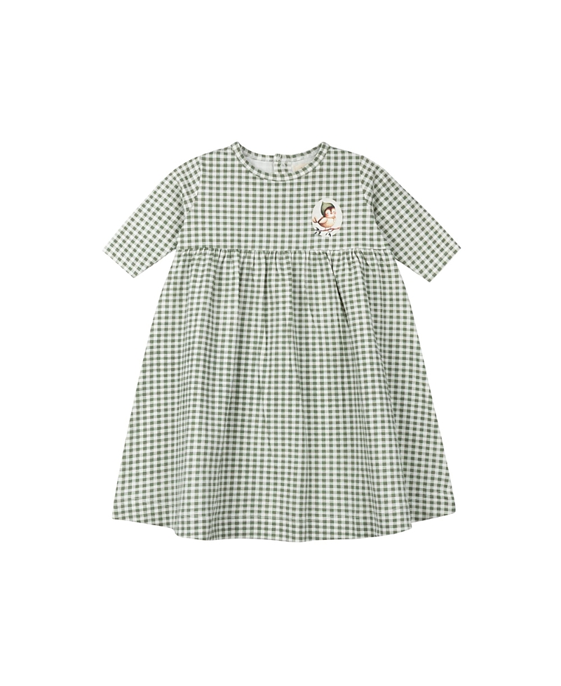 Ely's & Co. Girls' Gingham Owl Collection 3/4 Sleeve Dress - Little Kid, Big Kid In Sage