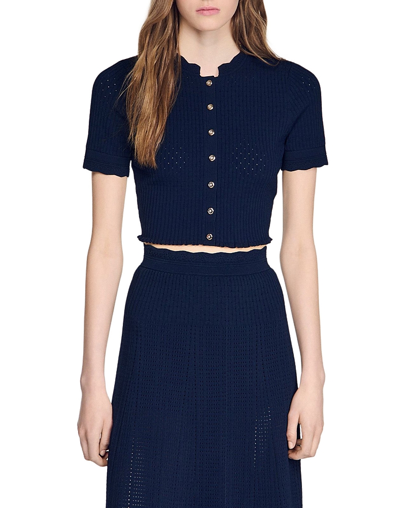 Sandro Heddy Cropped Pointelle Knit Top