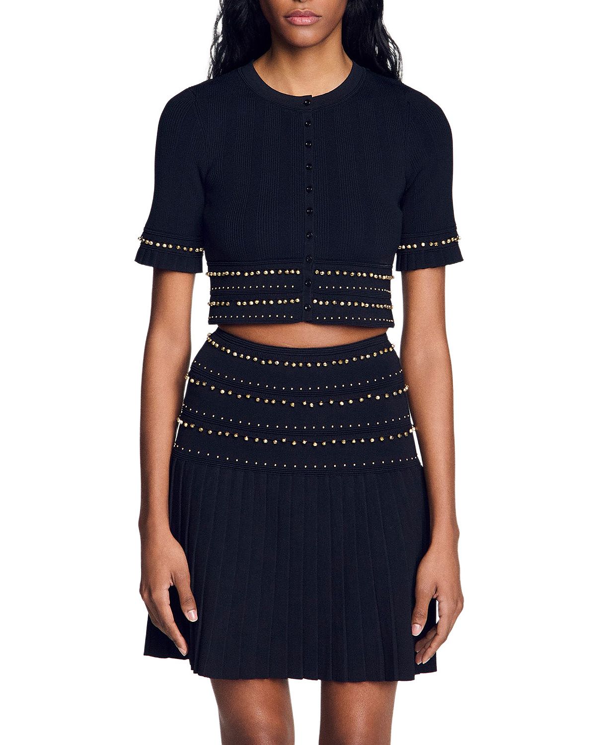 Sandro Oria Cropped Metallic Trim Top