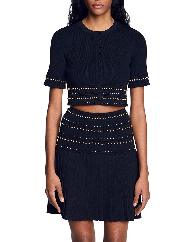 Sandro Oria Cropped Metallic Trim Top