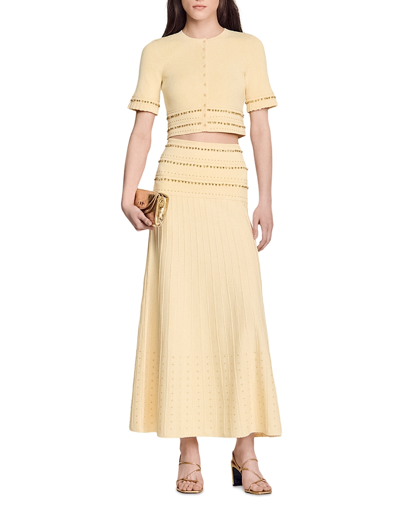 Sandro Oria Cropped Metallic Trim Top