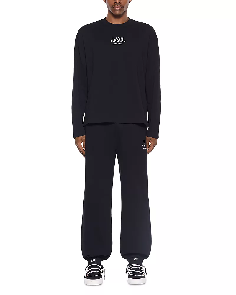 Off-White Cotton Diagonal Graphic Logo Drawstring Joggers