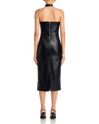 Faux Leather Halter Midi Dress - Exclusive - thumbnail 4