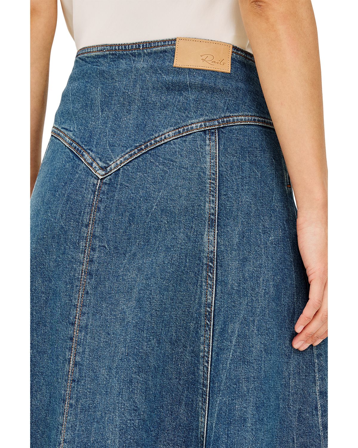 Vicente Cotton Stretch A Line Midi Jean Skirt in Meadowbrook thumbnail 8