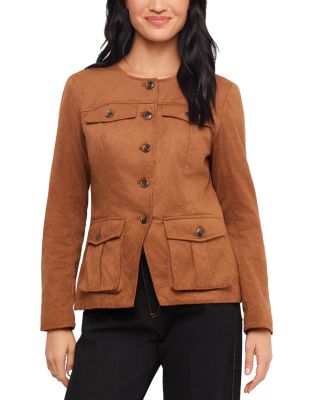 Faux Suede Cargo Shirt Jacket