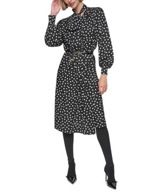 Printed Bow Tie Belted Wrap Dress
