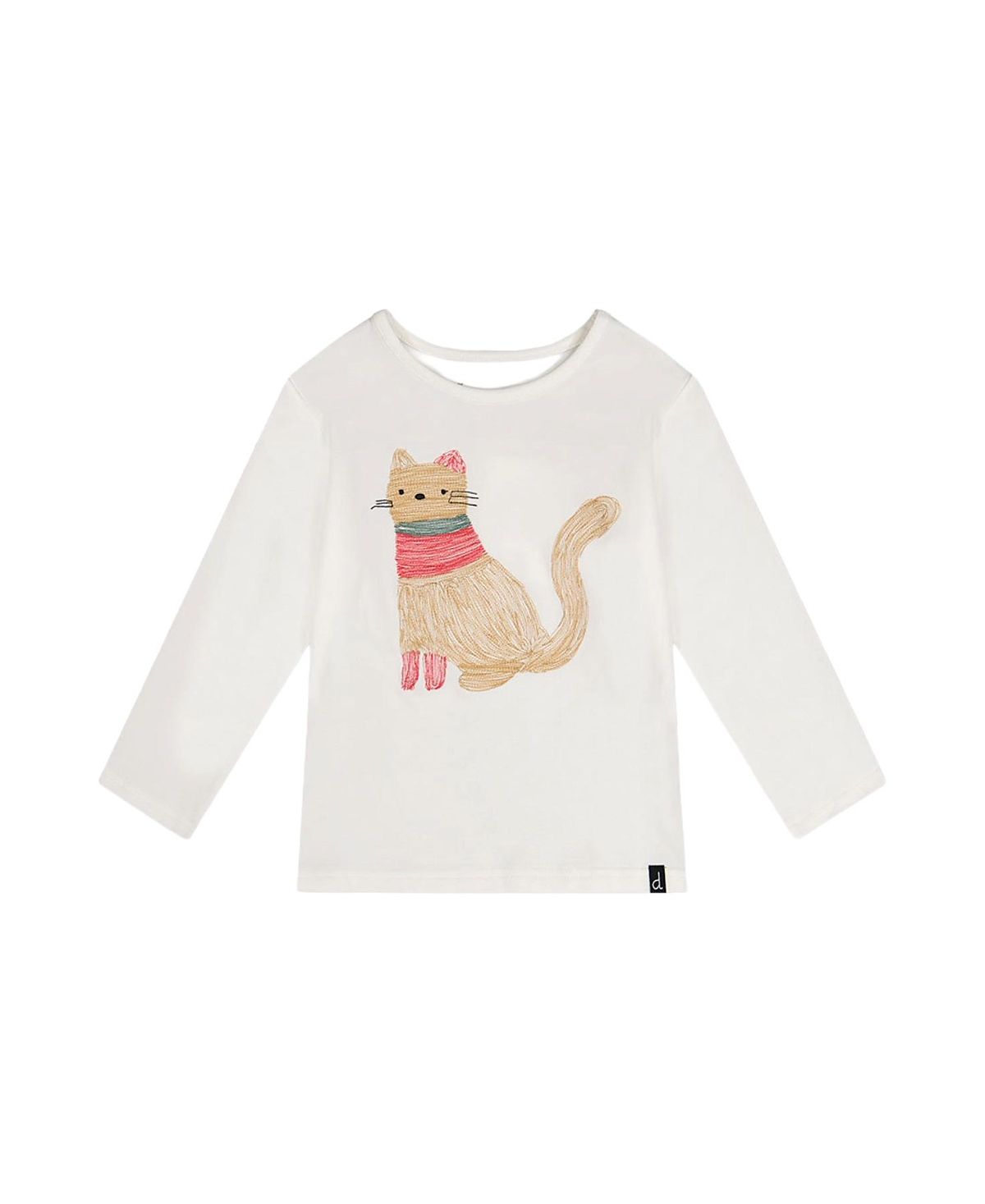 Deux par Deux Girls' Organic Cotton Cat Embroidered Long Sleeve T-Shirt - Big Kid